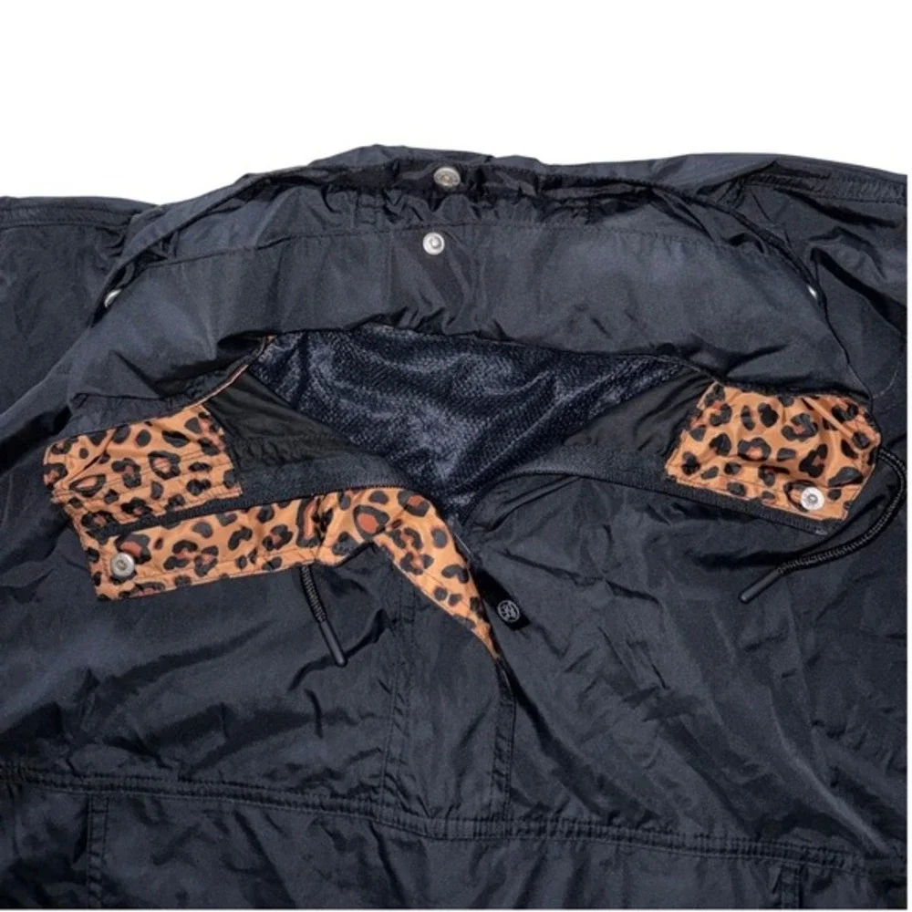 Lauren James Womens XXL Black Leopard Print Accent‎ Anorak Windbreaker Jacket